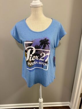 NWT Pier 27 Riviera Maya Blue Graphic Tee. Relaxed Fit. Size Large